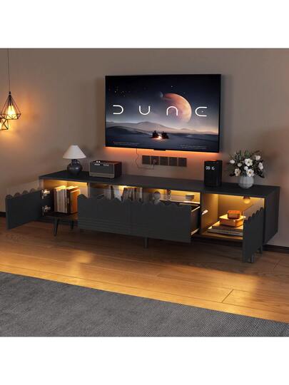 Sairedel Lowboard 176*38*45 Cm Support Legs TV Cabinet Drawers Cabinets Sturdy St Up To 75 Inches Moderne Living Room Furniture In Zwart view 6