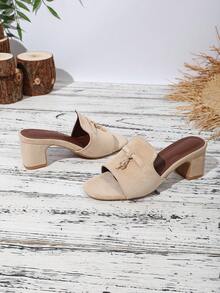 5cm Chunky Heel Summer New Buckle Strap Open Toe Slide Sandals, Fashion Square Toe Slip-On, Versatile & Elegant