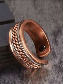 可调节纯铜磁性扭曲手工编织能量环，男士适用 - 棕色 - 查看 1
