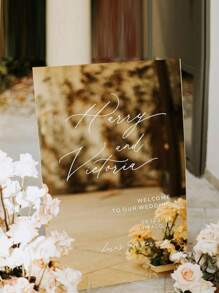 1pc 55 * 40 Cm Blank Acrylic Mirror Gold/Silver Wedding Sign, Bridal Shower Sign, Wedding Ceremony And Reception Sign, DIY Newlywed Couple Name, Wedding Date And Blessing Gift, Birthday, Graduation, Summer Beach, Back To School, Room Decor