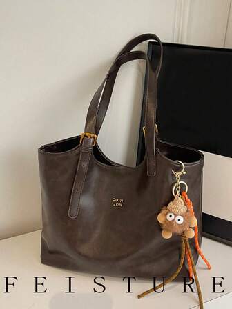 Large Capacity Daily Commute Shoulder Bag, Fashionable Tote Bag, Magnetic Closure, With Pendant, Suitable For Daily Outing, Dating, Commuting