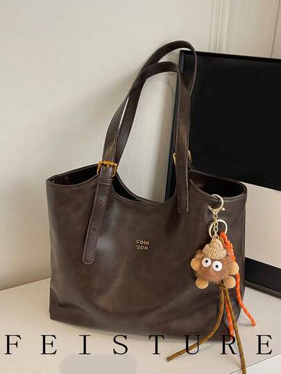 大容量日常通勤单肩包，时尚手提包，磁扣，带挂坠，适合日常外出、约会、通勤