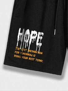 2025Two Counts Men's Plus Size Mushroom & Letter Print Pocket Two-Piece Set, Back-To-School Clothing, Casual Round Neck Tee & Drawstring Shorts, Plus Size Summer Outfits For Men