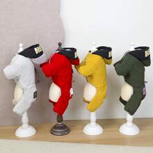 25pcs Dog/Cat Printed Padded Coat, Thick Windproof Pet Clothes, Animal Winter Warm Coat, Hooded Jumpsuit, Leash Buckle Puffer Jacket, European & American Style, Korean 4-Leg Design, Walking Outfit, Heavily Padded - Dark Green - View 11