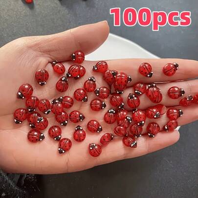 100pcs Mini Glow-In-The-Dark Ladybug, Resin Ladybug DIY Decor Accessories, Jewelry Making Supplies, Resin Crafts, Nail Art Decoration - Requires Sufficient Sunlight To Glow