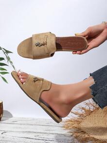 Women's Flat Slide Sandals, New Summer Lockable Outdoor Beach Sandals, Flat Heel Bohemian Style