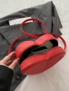 V 型压纹 PU 纯色心形女士单肩包，浪漫斜挎包，情人节礼物，适合购物、钱包、年轻女性、大学生、新婚夫妇、办公室女士。非常适合办公室、大学、工作、商务、通勤、户外活动、旅行和野餐。 - 紅色 - 查看 9