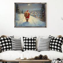 1pc, Vintage Santa Wall Art, Canvas Frame Decorative Painting, Retro Santa Oil Painting, Santa With Sack, Christmas Countryside Scene, Vintage Christmas Theme, Farmhouse Style Holiday, Santa Oil Painting, Christmas Snow Scene, Christmas Home Decor, Minimalist Wall Decor, Modern Art