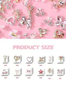 24pcs Butterfly & Heart Shaped 3D Nail Art Decorations, Silver Butterfly Pendants, Suitable For Nails, Assorted Nail Gems, Women Manicure, Butterfly & Heart Design - Multicolor - View 3