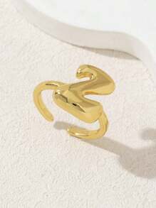 可爱泡泡26字母戒指，女士气球镀金锆石A-Z字母开口可调节戒指，优雅婚礼珠宝礼物 - 金色 - 查看 10