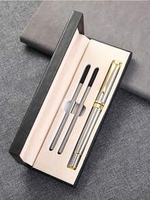 1 Conjunto de Caneta Presente Luxuoso com Canetas de Rolo, Melhor Conjunto de Canetas Esferográficas como Presente para Homens e Mulheres, Executivos Profissionais de Escritório, Canetas Esferográficas Elegantes em Caixa de Presente Clássica, Recarga Preta com Largura de Linha de 0,7mm, De Volta à Escola