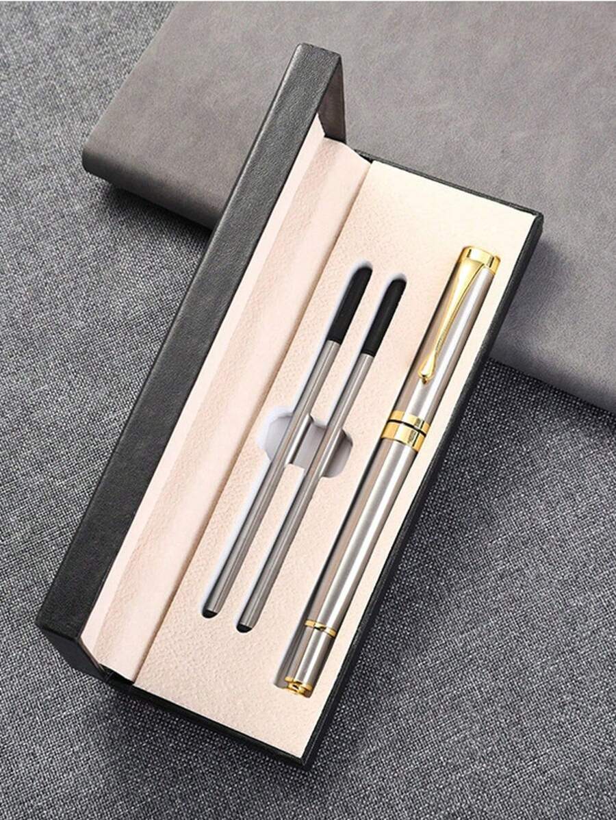 1 Conjunto de Caneta Presente Luxuoso com Canetas de Rolo, Melhor Conjunto de Canetas Esferográficas como Presente para Homens e Mulheres, Executivos Profissionais de Escritório, Canetas Esferográficas Elegantes em Caixa de Presente Clássica, Recarga Preta com Largura de Linha de 0,7mm, De Volta à Escola