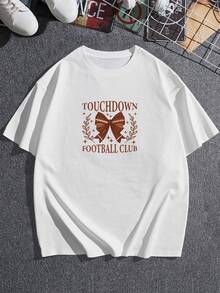 Camiseta gráfica del club de fútbol femenino: una camiseta de manga corta elegante y cómoda con un estampado único, perfecta para el día del partido o para uso casual. ¡Un top de moda imprescindible! Talla extragrande. - Blanco - Ver 3