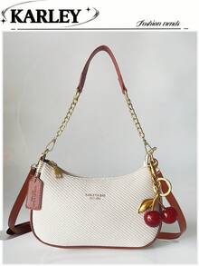 Túi đeo vai/đeo chéo thời trang mới năm 2025, kiểu dáng cổ điển, đa năng, in chữ, màu trơn, chất liệu vải PU chống thấm nước, thích hợp cho mua sắm, có thể gấp gọn. - trắng nâu - Xem 1