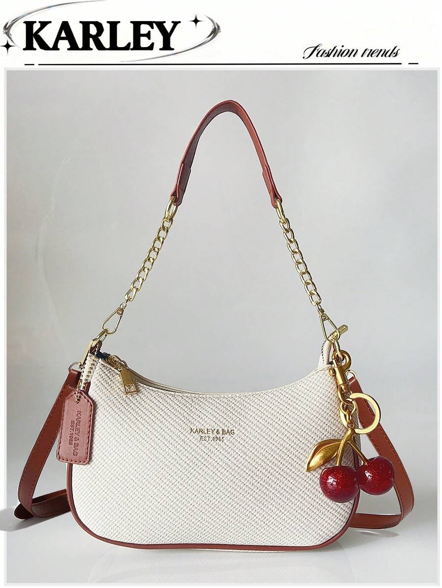 Túi đeo vai/đeo chéo thời trang mới năm 2025, kiểu dáng cổ điển, đa năng, in chữ, màu trơn, chất liệu vải PU chống thấm nước, thích hợp cho mua sắm, có thể gấp gọn. - trắng nâu - Xem 1