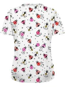 Colorful Sea Turtle Print, 2 Pockets, Women's Scrub Top, Comfortable T-Shirt For Healthcare Professionals - Soft, Breathable, Practical Uniform Suitable For Hospitals, Dental Clinics, Salons And Facilities, Nurse Workwear