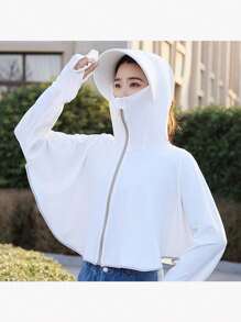 1pc Ice Silk Hooded Sunscreen Jacket, Women Summer New Breathable Hooded Sunscreen Shawl Cardigan For Riding, Driving, Sun Protection - Multicolor - View 2