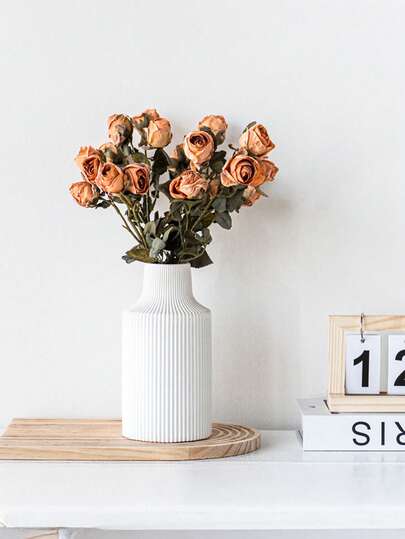 1pc Unique Fluffy Pampas Grass Gestreepte Ceramic Look Plastic Vase Moderne Minimalist Beige Tall Cylinder Tafel Centerpiece Room ation ative Living Wedding Home Flower Glass view 10