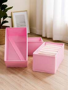 1/3/6pcs Foldable Drawer Organizer Boxes, Closet Storage Containers, Open Compartment Design For Underwear, Socks, Scarves, Ties, Small Toys, Nursery, Vanity, Office, Wardrobe, Bedroom - Pink - View 1