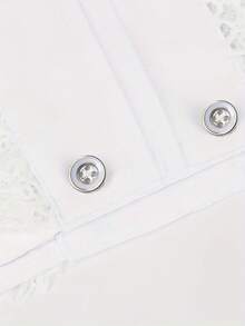 Women Elegant Frill High Neck Contrast Lace Ruffle Trim Blouse - White - View 5