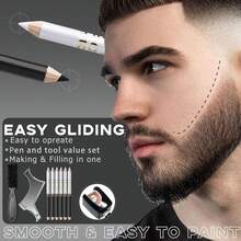050White Barber Pencil For Lineup Magic Hairline Beard Guide Shaping Pencils Barber Chalk For Design Hairline Razor Trace Barber Pencils Set With Sharpener Ruler Brush For Men-1 - Black White - View 2