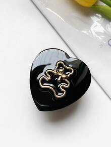 1 Piece Of Heart-Shaped Little Bear Mobile Phone Sliding Stand, Solid-Color Heart-Shaped Laser-Plated Hollowed-Out Little Bear Back Sticker Retractable Mobile Phone Support Stand Compatible With IPhone, Android Phone, Gift For Birthday, Family, Friends Push-Pull Phone Grip Phone Holder Phone Accessories