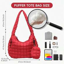 18'' Large Quilted Puffer Bag With Pouch For Women Large Puffer Tote Bag & Quilted Makeup Bag Quilted Crossbody Bag Hobo Crossbody Lightweight Padding Puff Purse Tote Bag Soft Padding Hobo Puffer Shoulder Handbag Quilted Carryall Bag Lightweight For Women Everyday Work Travel GYM - 2in1 Red - 查看 5