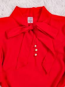 Women's Formal Blouse With Short Puff Sleeves And Bow No. 8 - 紅色 - 查看 2
