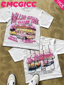 EMCGICC 1PCS,Street Life Men's Y2k Style (220 Pure Cotton T-Shirt) Retro Graphic Funny Double Sided Printing,Hip Hop ,MY LOVE ,Halloween,Carnival, Easter,Men's Summer Tops Round Neck Short Sleeve Casual T-Shirt, Summer Street Sports Life Men's - trắng - Xem 1