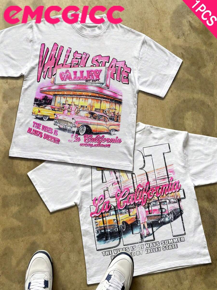 EMCGICC 1PCS,Street Life Men's Y2k Style (220 Pure Cotton T-Shirt) Retro Graphic Funny Double Sided Printing,Hip Hop ,MY LOVE ,Halloween,Carnival, Easter,Men's Summer Tops Round Neck Short Sleeve Casual T-Shirt, Summer Street Sports Life Men's - trắng - Xem 1