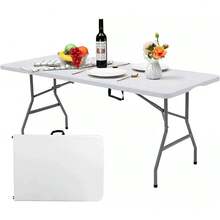 Portable Folding Table 1.80 Meters Portfolio Style For Garden | Large Lightweight Durable Plastic Desk | Multipurpose Dining/Work Table (White, Universal) - Blanco - 查看 3
