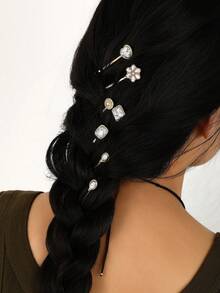 7件套西部绿松石发饰套装，包含爱心水滴花朵造型发夹、单夹发卡和学习用品。 - 彩色 - 查看 3