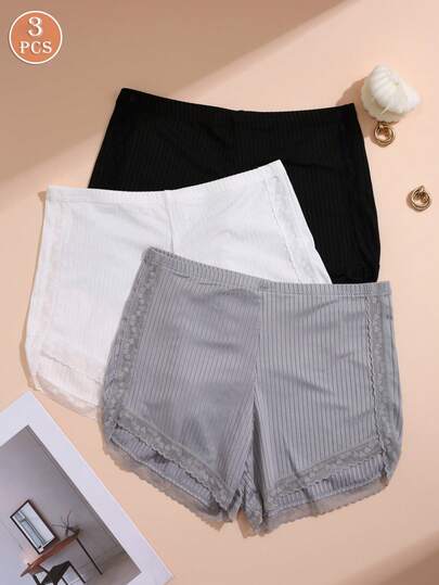 3 Stücke Damen Lässig Höschen, Spitze Patchwork Hipster Höschen, angenehm atmungsaktives Material für den täglichen Gebrauch