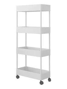 YUQING.FC. Carrito de almacenamiento multiusos para cocina cuatro niveles organizador auxiliar hogar resistente diseño moderno gran capacidad práctico fácil mover almacenamiento vertical cocina decoración - Blanco - Ver 2
