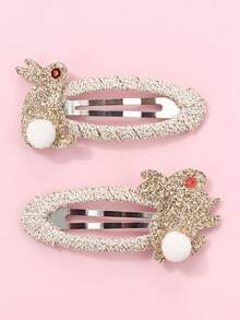 2pcs/Set Cute Rabbit & Cherry Blossom Cloud Design Hair Clips, Suitable For Girls' Daily Hairstyle Decoration - Multicolor - View 17