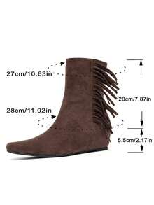 Women's Retro Suede Solid Color Chunky Heel Mid-Calf Boots, Pointed Toe Side Zipper Slip-On Comfortable Versatile Western Style Boots For Autumn/Winter Daily & Party - Brown - View 7