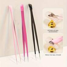 2-In-1 Nail Art Tweezers With Silicone Applicator - Precise Rhinestone Applicator And Nail Tool, Odorless