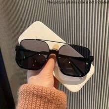 1 Piece Oversized Square Mirror AC Lens Glasses - Retro Metal Frame Double Bridge Design, Unisex Fashion Driving Glasses (Includes Glasses Case And Cleaning Cloth), Party Glasses, Unisex Style, Decorative Glasses, Retro Style, Fashion Design,  Accessories - Black - View 7