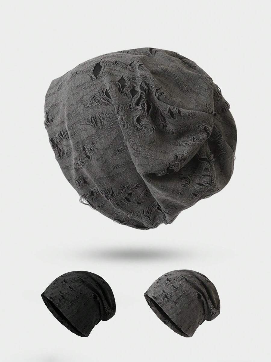 1pc Men's Distressed Vintage Style Beanie, Thin Casual Versatile Streetwear Slouchy Cap, Fits Small Head Autumn Outfits