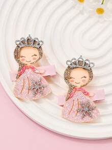 2pcs/Set Frozen Princess Element Hair Clips, Laser Cut Glitter Non-Woven Fabric & Mesh Material, Padded Design, Suitable For Women Daily Hair Decoration