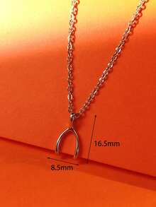 1 件时尚不锈钢银色幸运许愿骨吊坠项链，感恩节礼物，情侣和家人的礼物 - 許願骨 - 查看 5