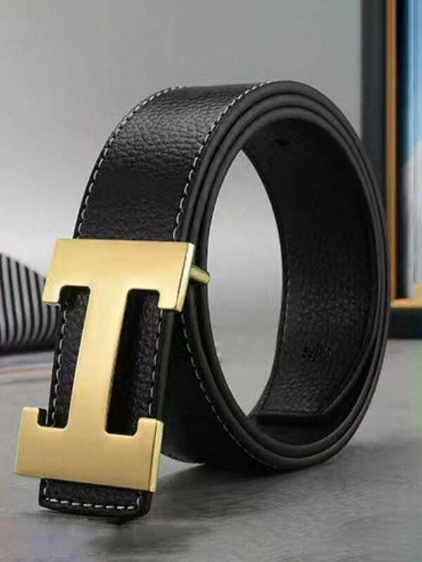 1pc Men's Leather Belt, Lychee Grain Smooth Buckle, H-Shaped Buckle, Fashion Casual Versatile Waist Belt Autumn-Winter Accessories,Suitable For Teens, Youth,Men,Casual, Outdoor, Athletic, Vacation, Graduation Gifts, Birthday, Daily Wear