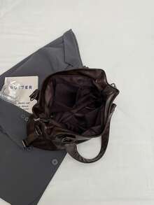 1pc Vintage Large Capacity Handbag, Vintage PU Shoulder Messenger Bag, Women Casual Tote Bag And Wallet - Cà phê - Xem 10