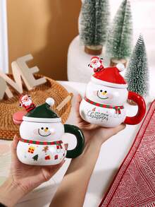 1pc Creative Christmas Ceramic Mug, Cartoon Snowman Design, Large Capacity Water Cup, Gift Box, Women's Christmas Gift, Souvenir, High-Quality Ceramic Coffee/Water Cup, Office Use