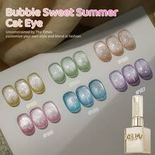 XEIJAYI 1 件泡泡甜美夏日猫眼指甲油凝胶新款蓝粉色猫眼美甲适合女士美甲沙龙设计 - 金色 - 查看 7