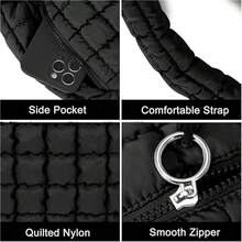 18'' Large Quilted Puffer Bag With Pouch For Women Large Puffer Tote Bag & Quilted Makeup Bag Quilted Crossbody Bag Hobo Crossbody Lightweight Padding Puff Purse Tote Bag Soft Padding Hobo Puffer Shoulder Handbag Quilted Carryall Bag Lightweight For Women Everyday Work Travel GYM - 2in1 Black - 查看 7