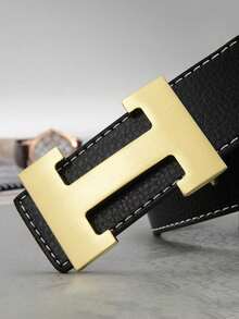 1条男士荔枝纹光滑H型扣时尚休闲百搭腰带 - 彩色 - 查看 5