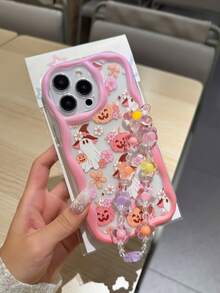 Funda de teléfono con elemento de Halloween de calabaza fantasmal de estilo lindo para niña, con cordón para teléfono, adecuada para iPhone 17, 16 Pro Max, 14, 13, 12, 11 Pro Max, XS Max, X, XR, 8, 7, Plus, Mini, se puede usar como regalo de cumpleaños, novia, novio o para uso personal