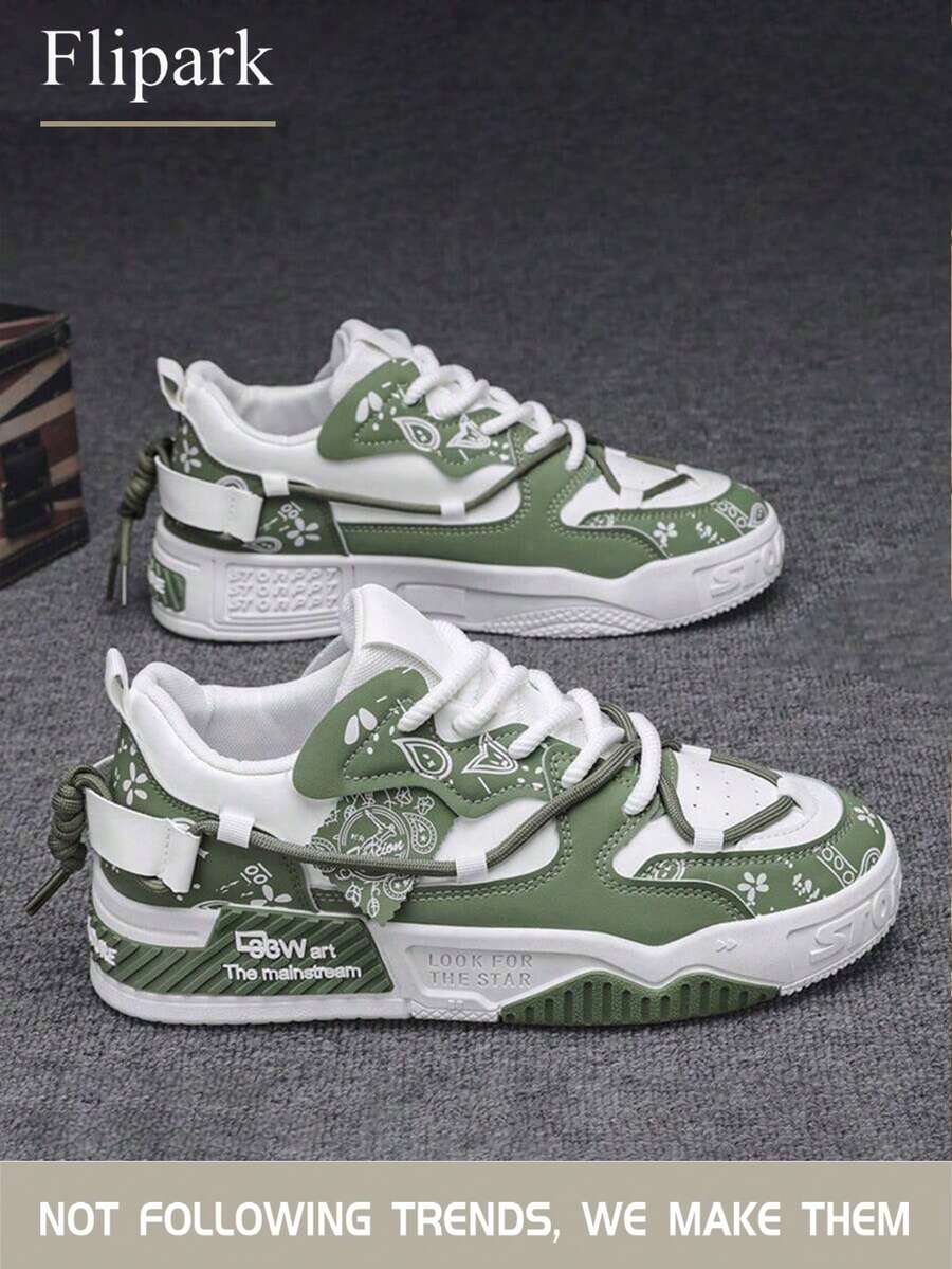 Flipark 全新时尚透气休闲硫化鞋，男女款原创设计厚底防滑运动鞋，带随机涂鸦图案