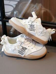 1 par de zapatos planos deportivos con estampado floral lindos y de moda para niñas, cómodos y duraderos para todas las estaciones - Beis - Ver 4